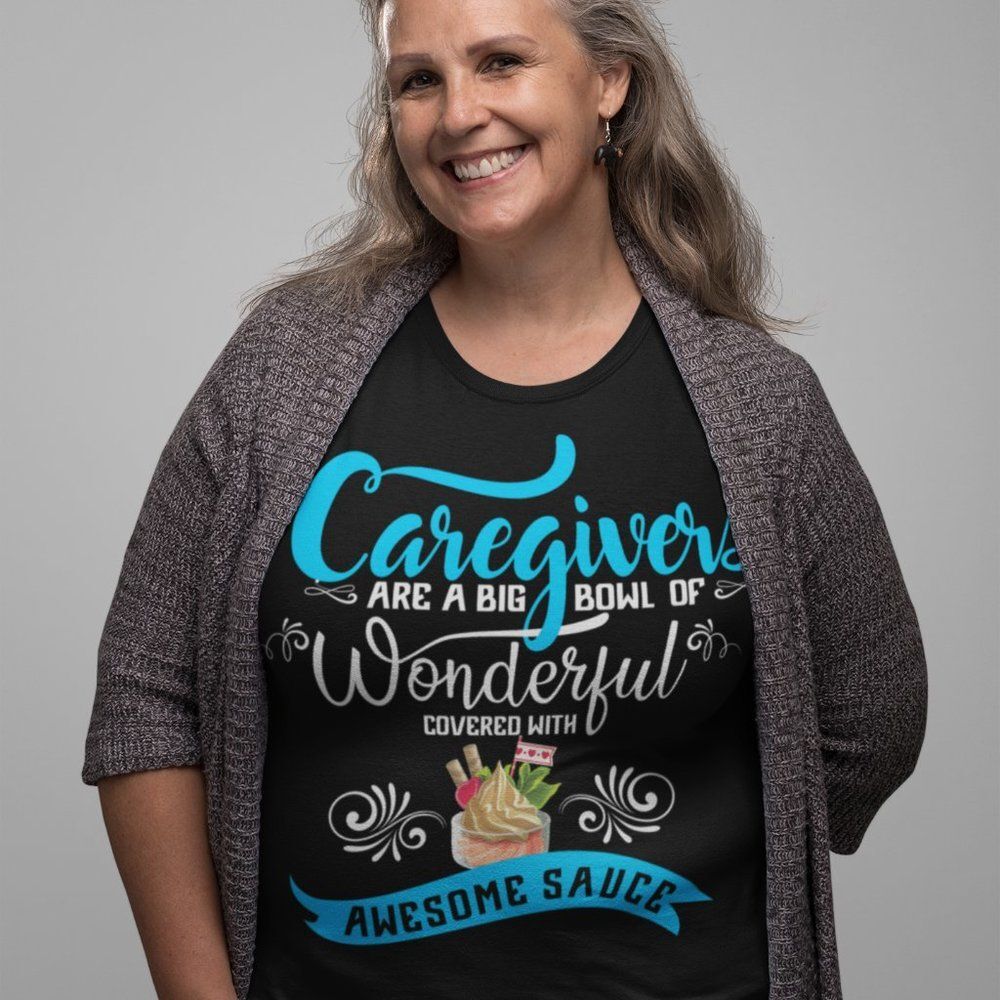 Short Sleeve Tee "Caregivers Black and Blue are a Big Bag Of Awesome Sauce." XL